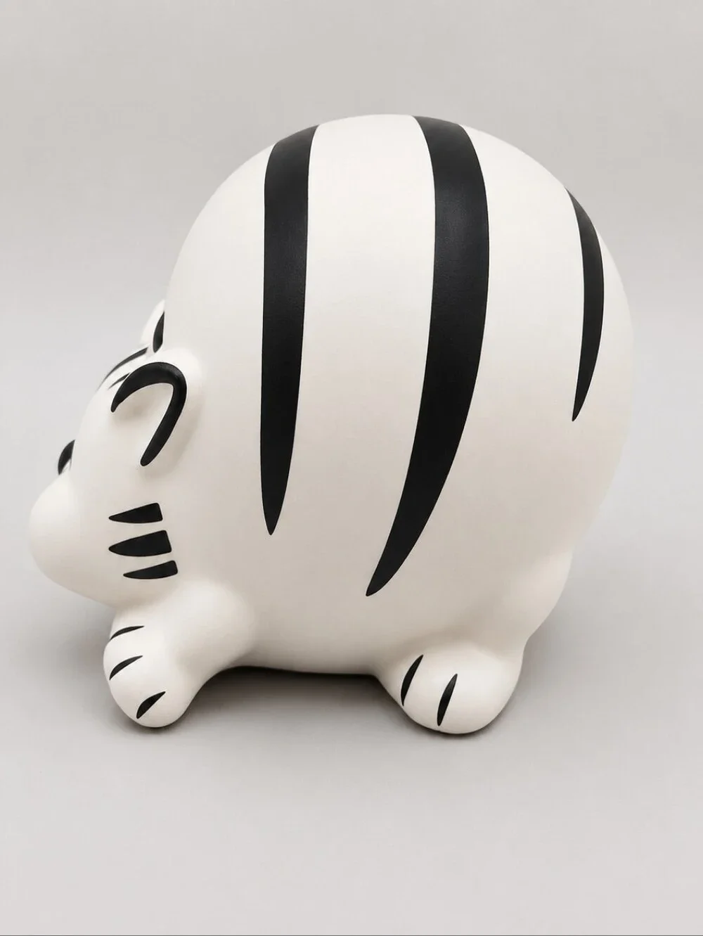 Pier 1 White & Black Striped Ceramic Fat Cat Figurine Bank